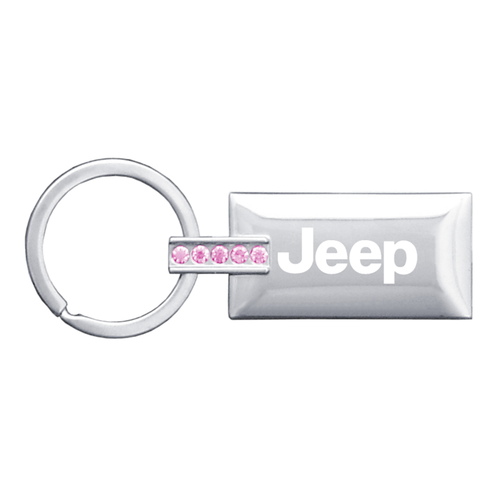 Licensed Pink Jeweled Rectangular Keychain for Jeep - AUGD0345
