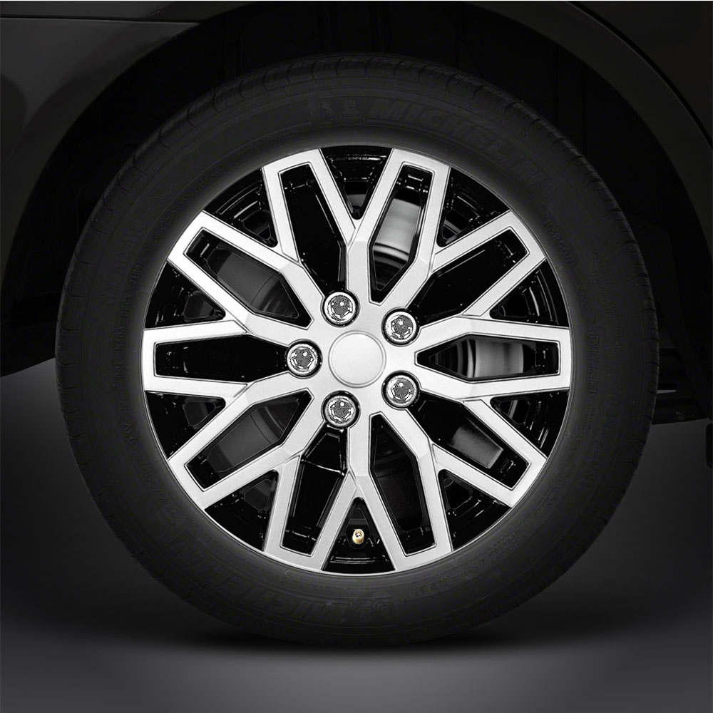 Silver//Black 16in Wheel Cover Hubcaps for Steel Wheels /'Universal/' Style 4pc